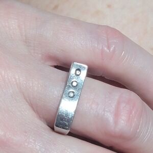 Solid 925 Silver 3 Genuine Diamond Ring Minimalist Flat Raised Wave sz 6.25 1990